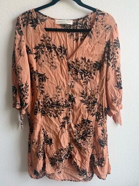 Saltwater Luxe Peach Black Floral Swim beach popover Cover-Up